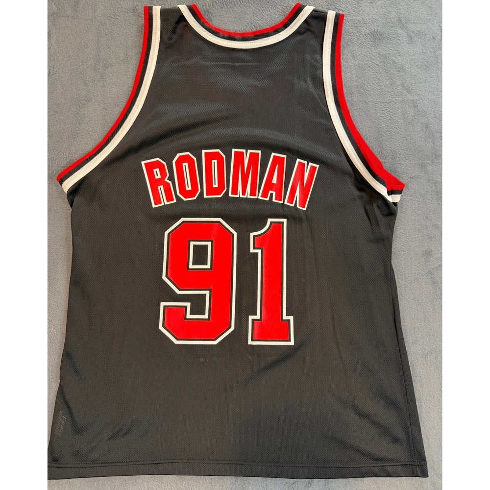Vintage 1995 Champion Dennis Rodman Chicago Bulls Jersey Black Size 44 NBA #91